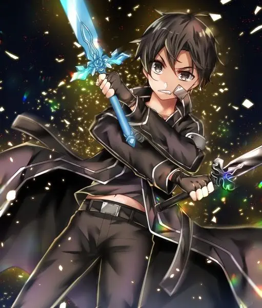 Hình ảnh anime Kirito với độ nét cao, thần thái cuốn hút và phong cách mạnh mẽ.