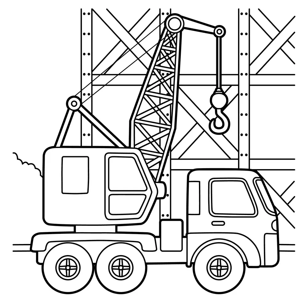 Tranh tô màu xe cẩu gắn liền với công việc xây dựng