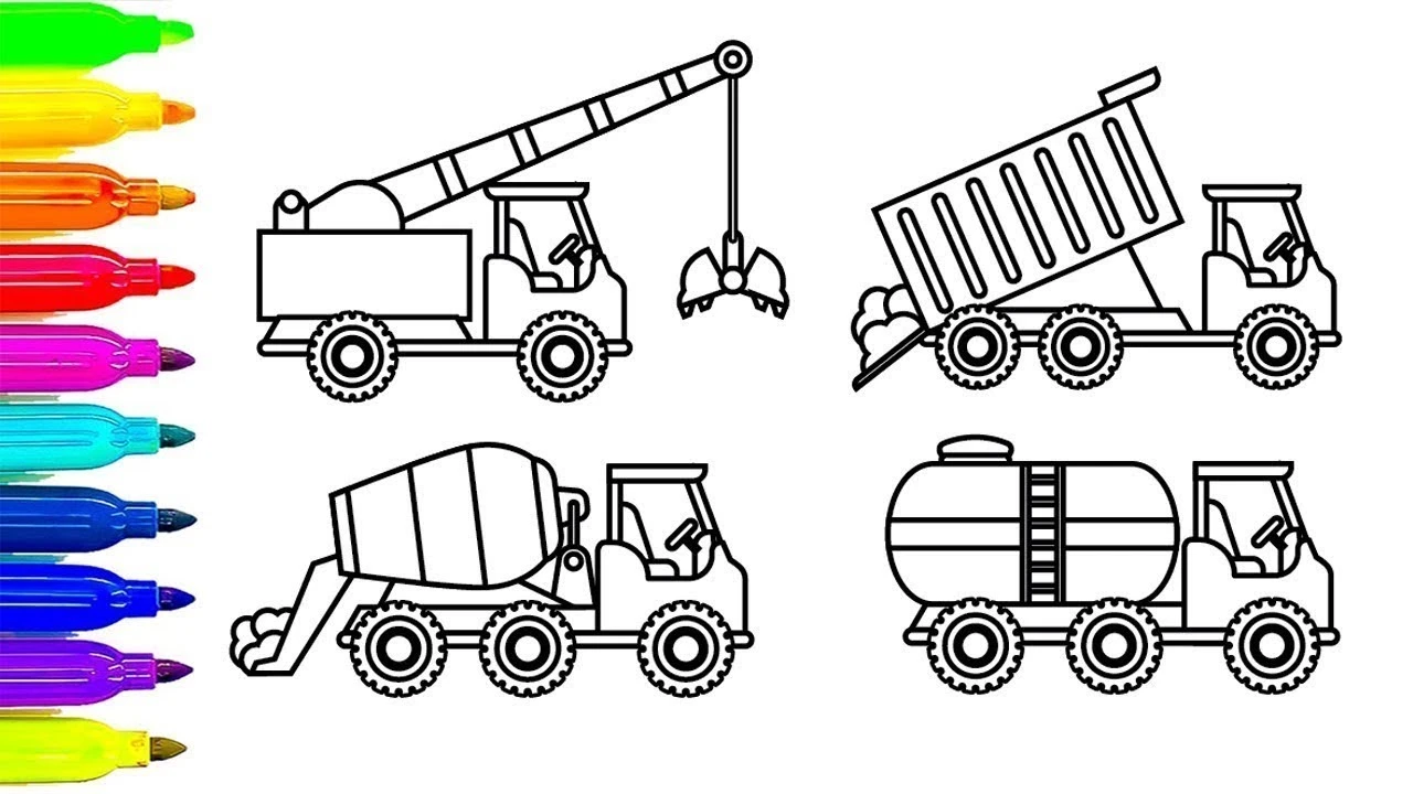 Tranh tô màu xe cẩu giúp trẻ tìm hiểu công việc xây dựng