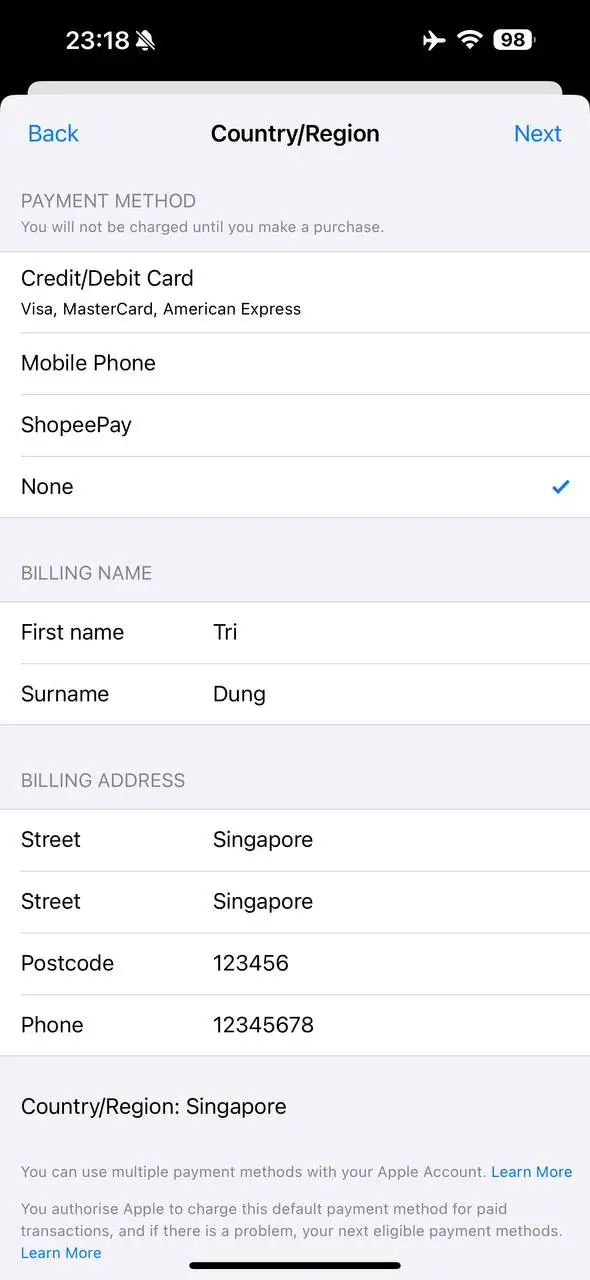 Điền thông tin thanh toán Điền thông tin thanh toán