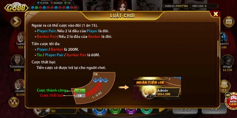 Cách chơi Baccarat Go 88 đơn giản