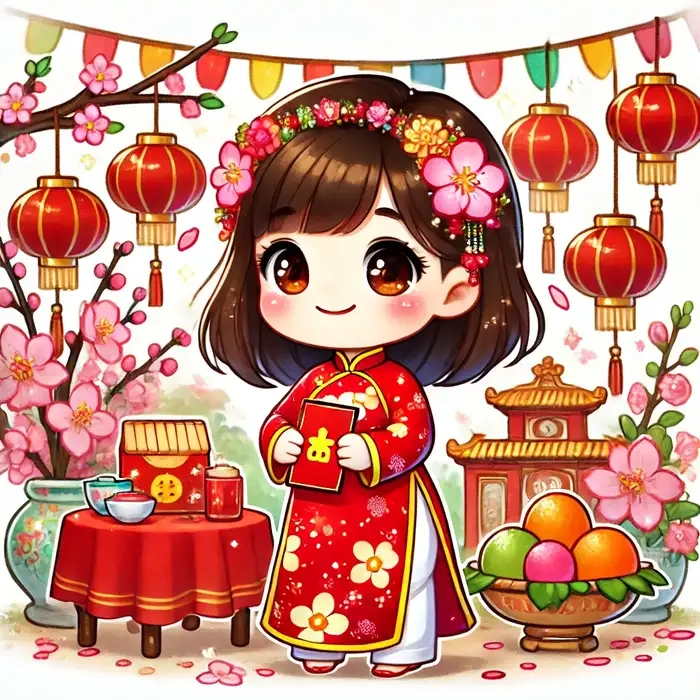 Hình siêu dễ thương đón Tết hình chi bi tết