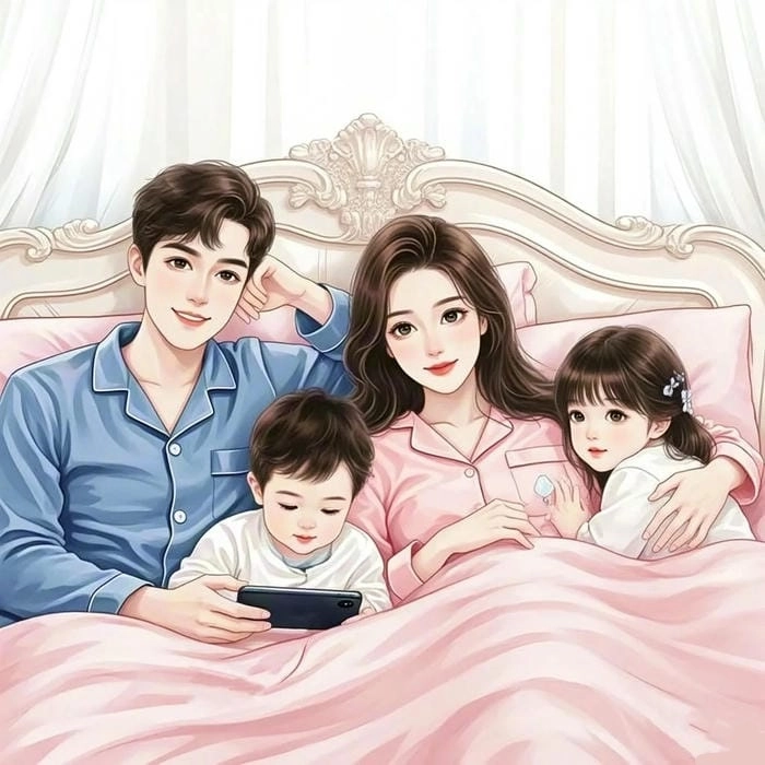 Chibi ảnh gia đình hoạt hình 3 người vui nhộn chibi ảnh gia đình hoạt hình 3 người