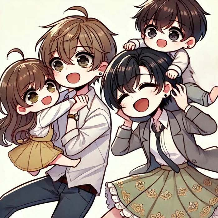 Ghép ảnh gia đình chibi cực thú vị ghép ảnh gia đình chibi