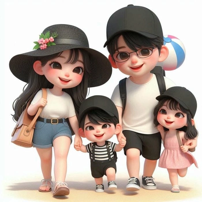 Ảnh tết gia đình chibi đầm ấm vui vẻ ảnh tết gia đình chibi