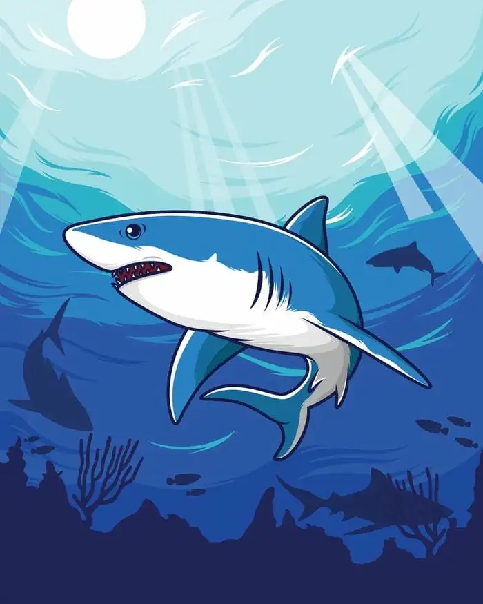 Hình vẽ cá mập chibi với đường nét tinh tế