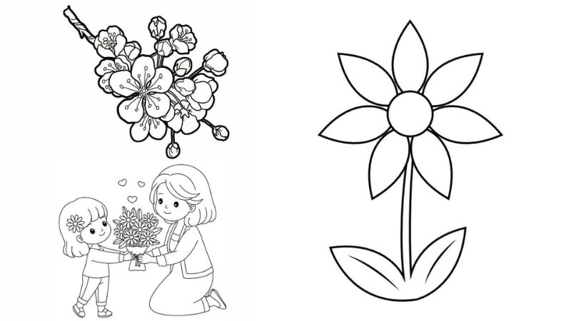 Tranh tô màu bông hoa xinh xắn cho bé yêu