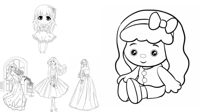 Tranh tô màu búp bê giấy dễ thương cho bé