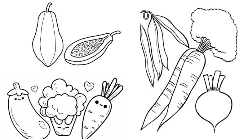 Tranh tô màu rau củ quả dễ thương bé tô mãi không chán