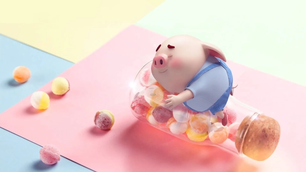 Hồng hồng cute với hình nền heo dễ thương