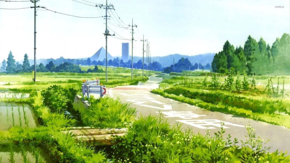 Vẻ đẹp đất nước mặt trời mọc qua hình nền phong cảnh nhật bản anime
