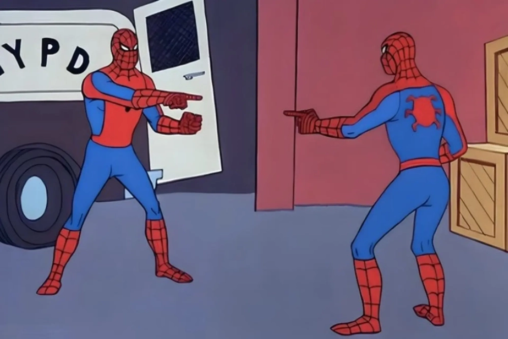 Meme người nhện chỉ tay cực chất khi phản ứng