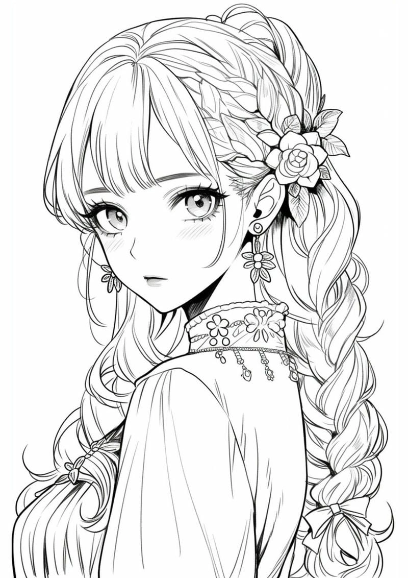 Tranh tô màu anime nữ đầy đủ phong cách