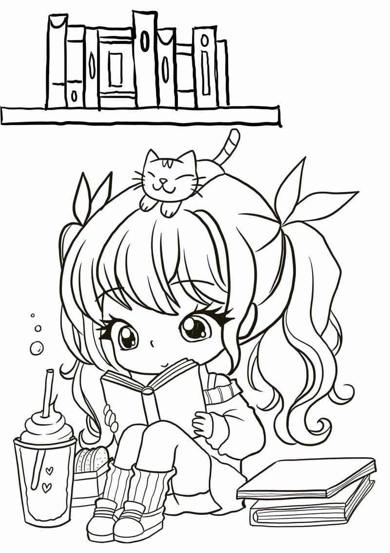 Anime girl tranh tô màu anime cổ trang kiêu sa