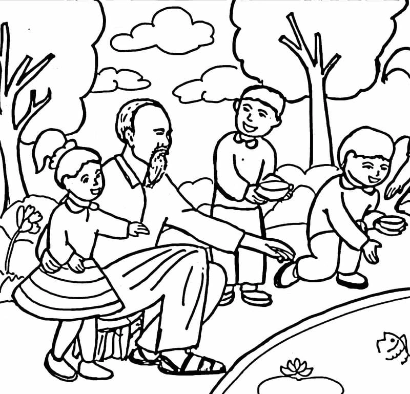 Tranh vẽ bác Hồ chưa tô màu cho bé tập tô sáng tạo