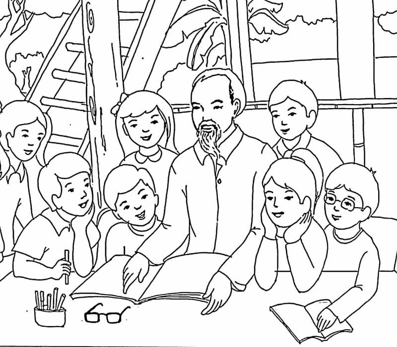 Tranh tô màu bác Hồ với thiếu nhi ấm áp yêu thương