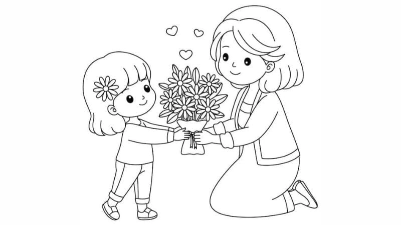 Tranh tô màu bông hoa 20/10 ý nghĩa sâu sắc