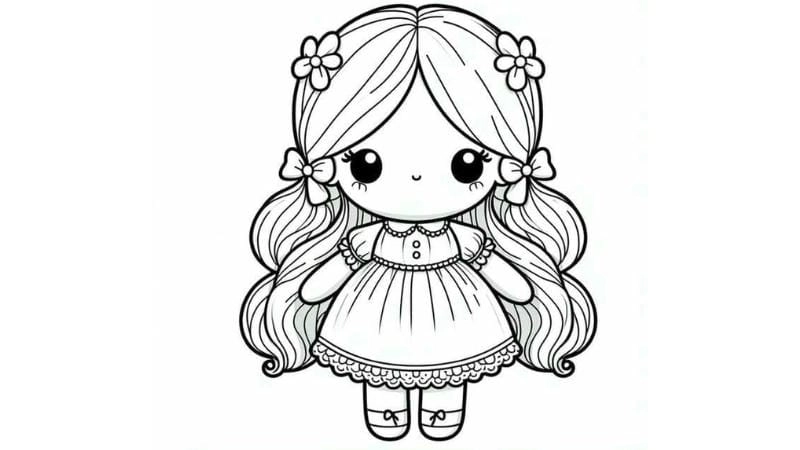 Tranh tô màu búp bê giấy chibi cực đáng yêu
