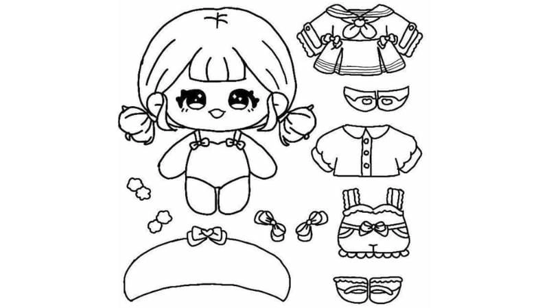 Tranh tô màu búp bê giấy thay đồ chibi ngầu