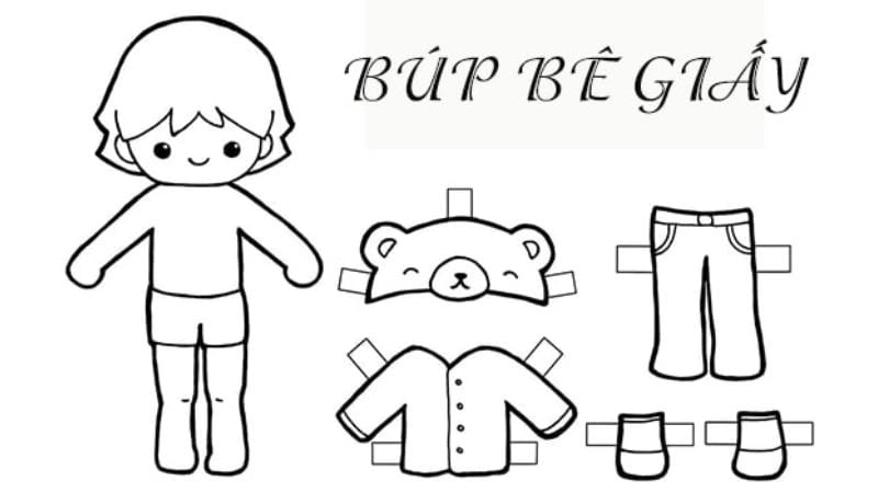Tranh tô màu búp bê giấy cắt và lắp ghép