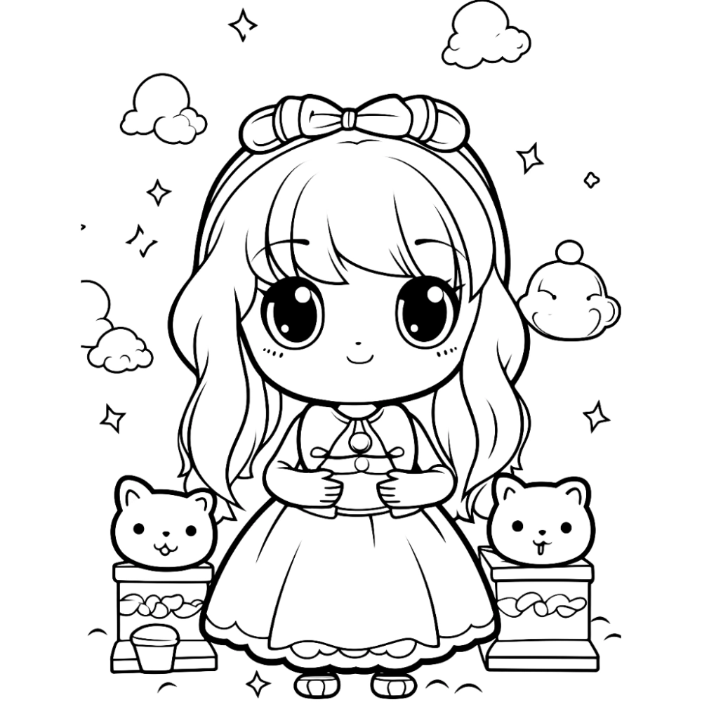 Tranh tô màu búp bê giấy anime cực xinh