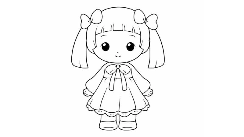 Tranh tô màu búp bê giấy chibi cute độc đáo