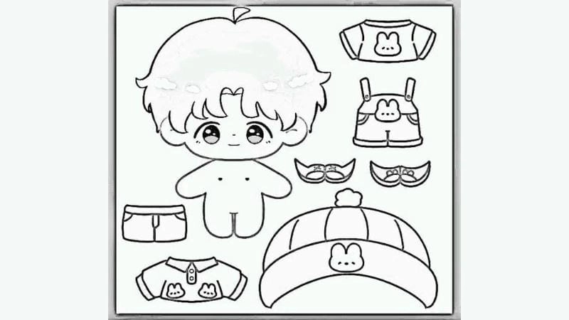 Tranh tô màu búp bê giấy con trai cực ngầu