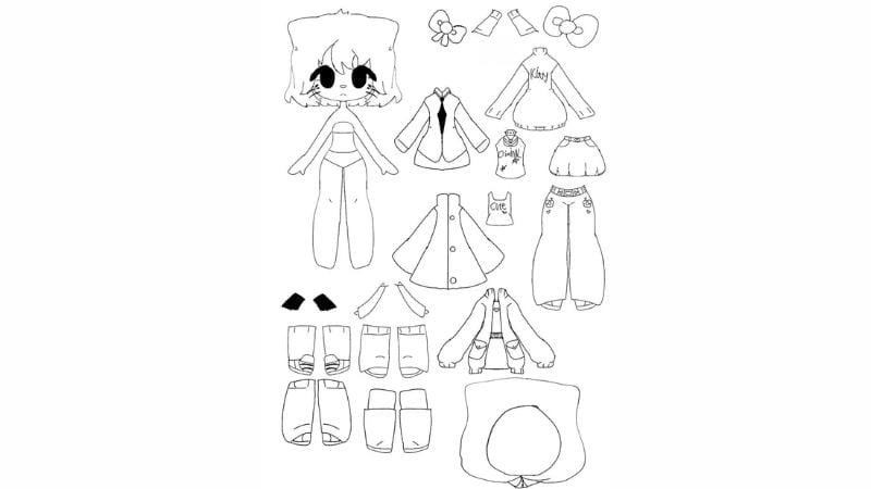 Tranh tô màu búp bê giấy thấy đồ cho bé gái