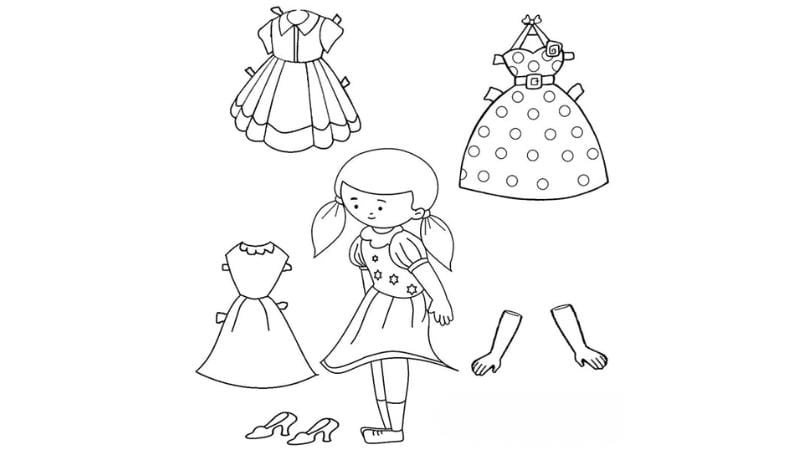 Giay chibi cute tranh tô màu búp bê giấy thay đồ