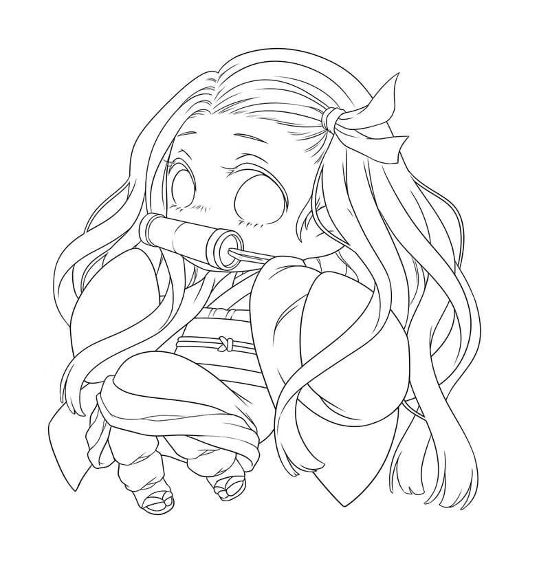 Tranh tô màu Nezuko chibi cute bé nào cũng mê