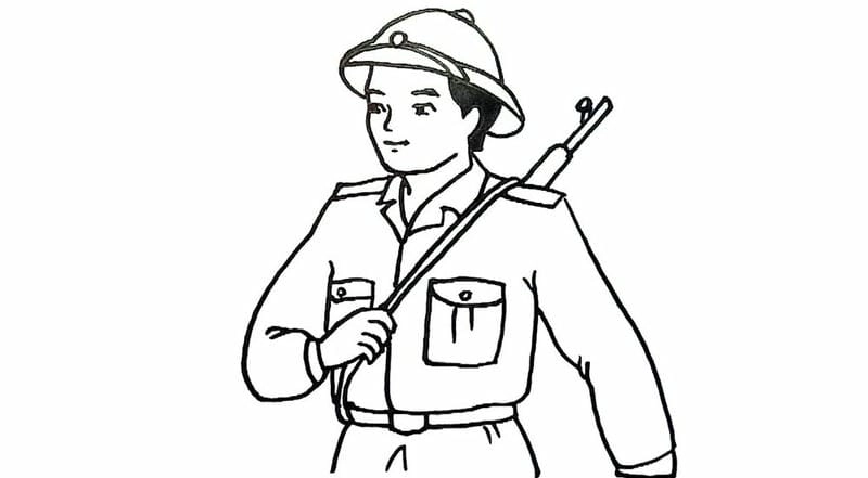 Tranh tô màu chú bộ đội đứng gác canh giữ