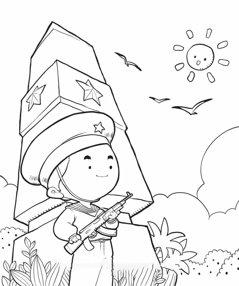 Tranh tô màu chú bộ đội hải quân mạnh mẽ