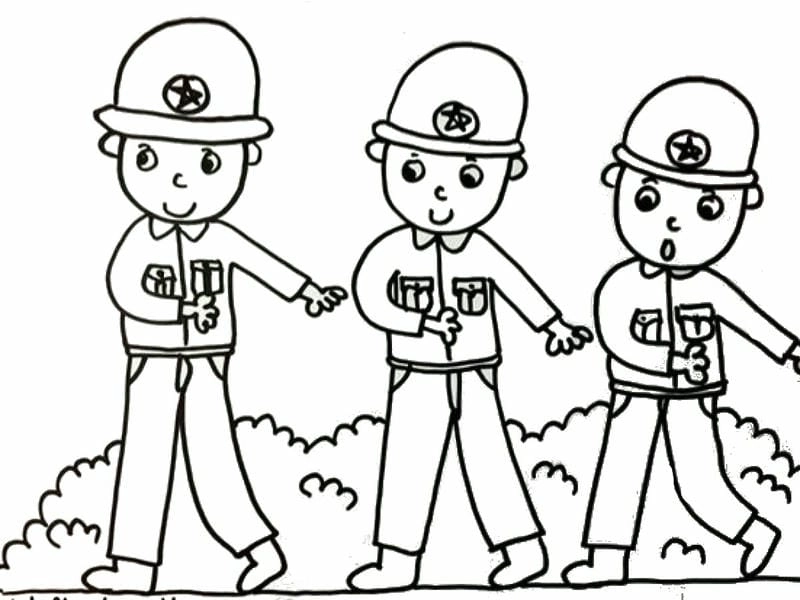 Tranh tô màu chú bộ đội bộ binh oai hùng