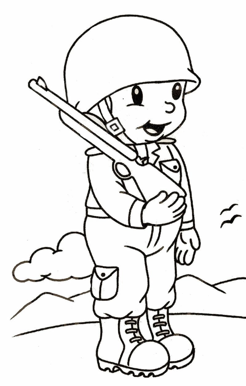 Ngày 22 12 đơn giản tranh tô màu chú bộ đội