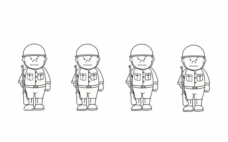 Đơn giản tranh tô màu chú bộ đội hành quân