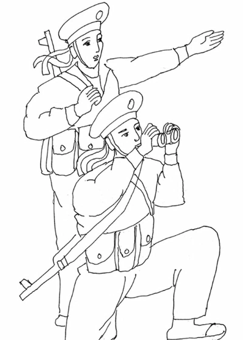 Tranh tô màu chú bộ đội cầm súng mạnh mẽ
