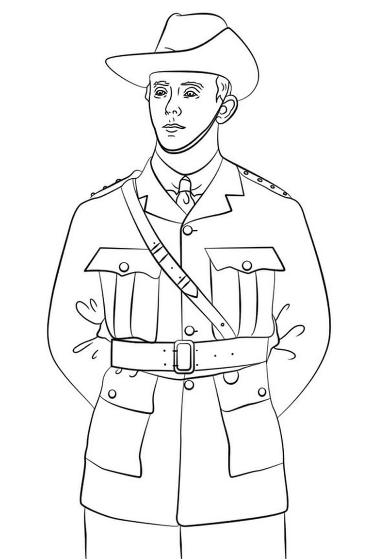 Tranh tô màu chú bộ đội chibi đáng yêu dễ vẽ