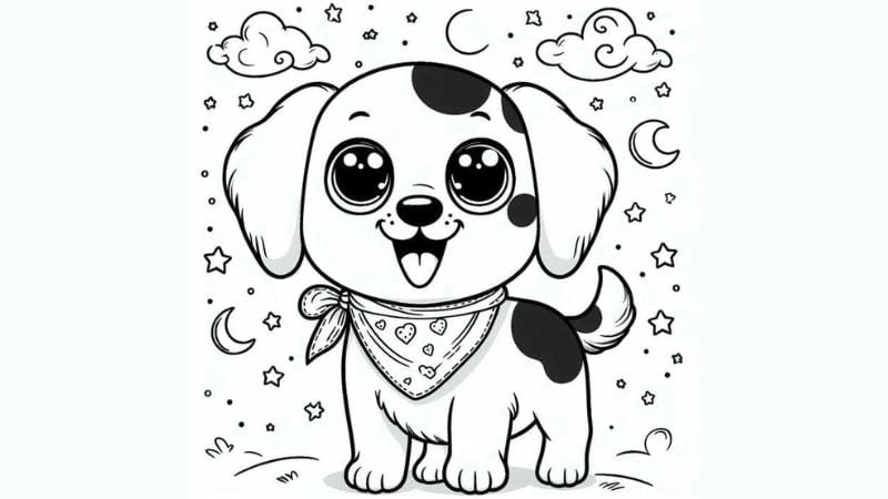 Tô màu con chó hoạt hình đáng yêu dễ vẽ