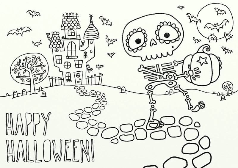 Tranh tô màu Halloween cute dễ thương hấp dẫn bé