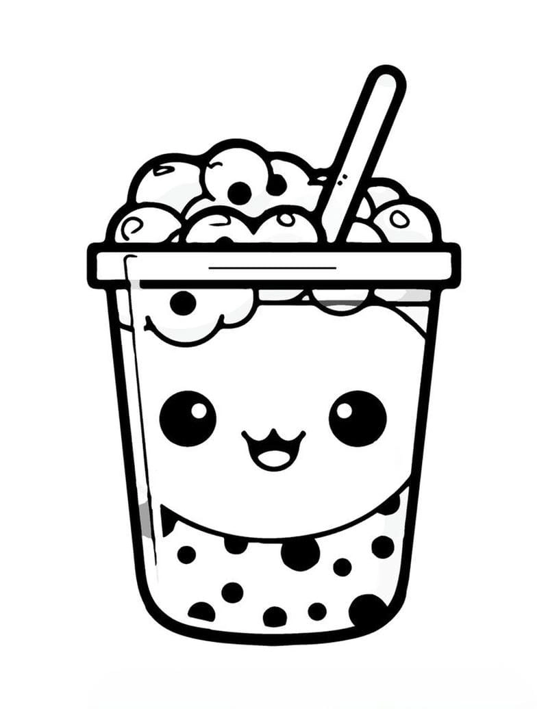Hình vẽ milk tea tranh tô màu trà sữa cute sinh động
