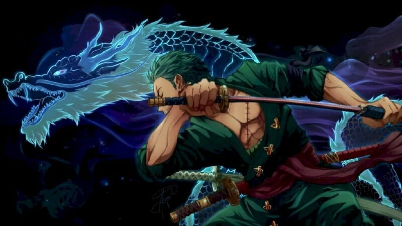 Hình nền máy tính Zoro tràn ngập sắc xanh kiếm đạo
