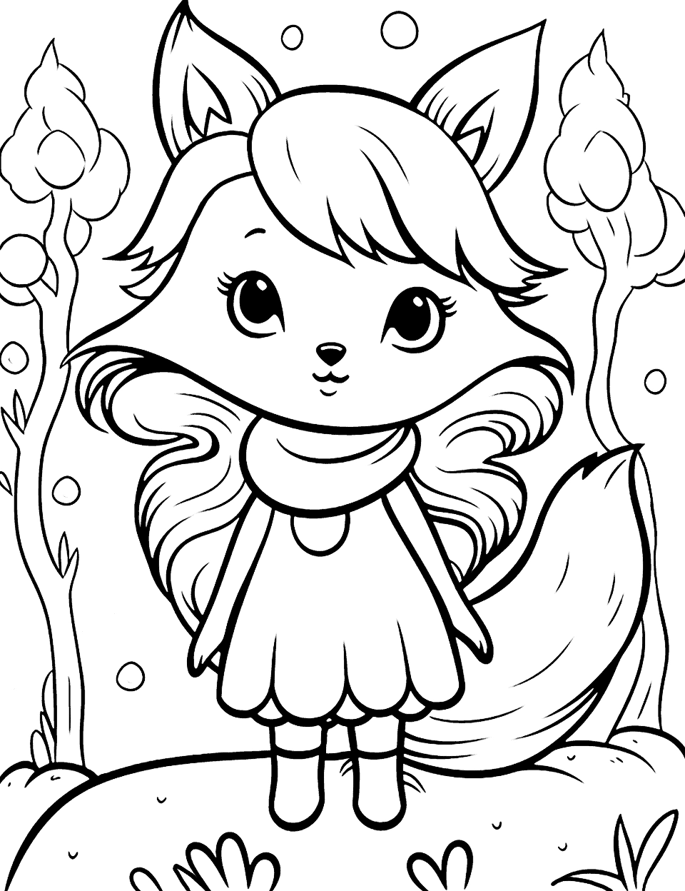 Mẫu tô màu hồ ly chibi đáng yêu
