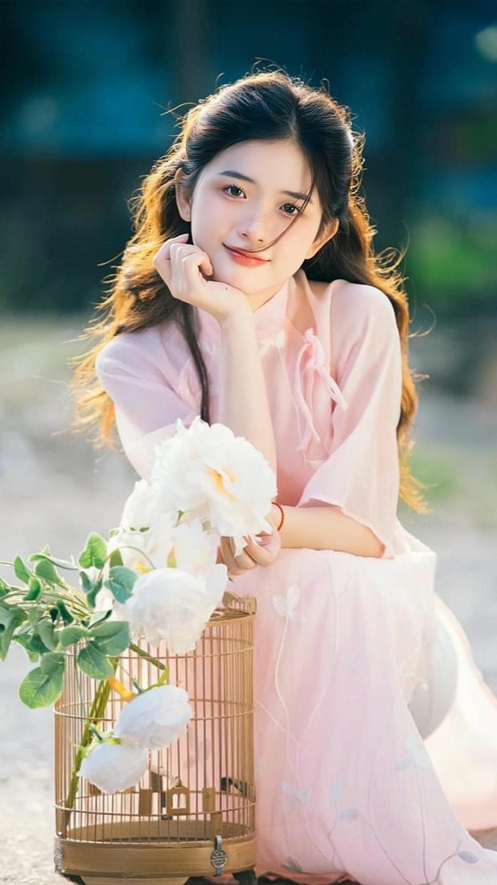 Một cô gái cầm hoa dịu dàng