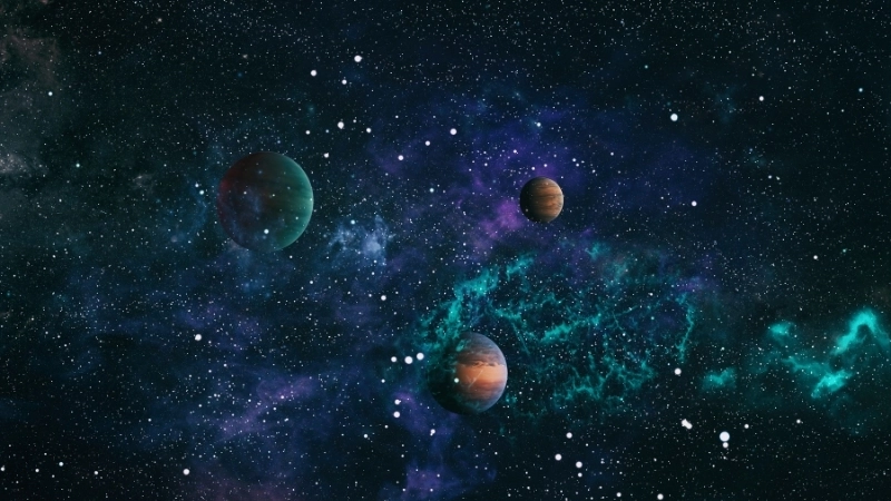 Ảnh nền galaxy với các hành tinh đầy màu sắc