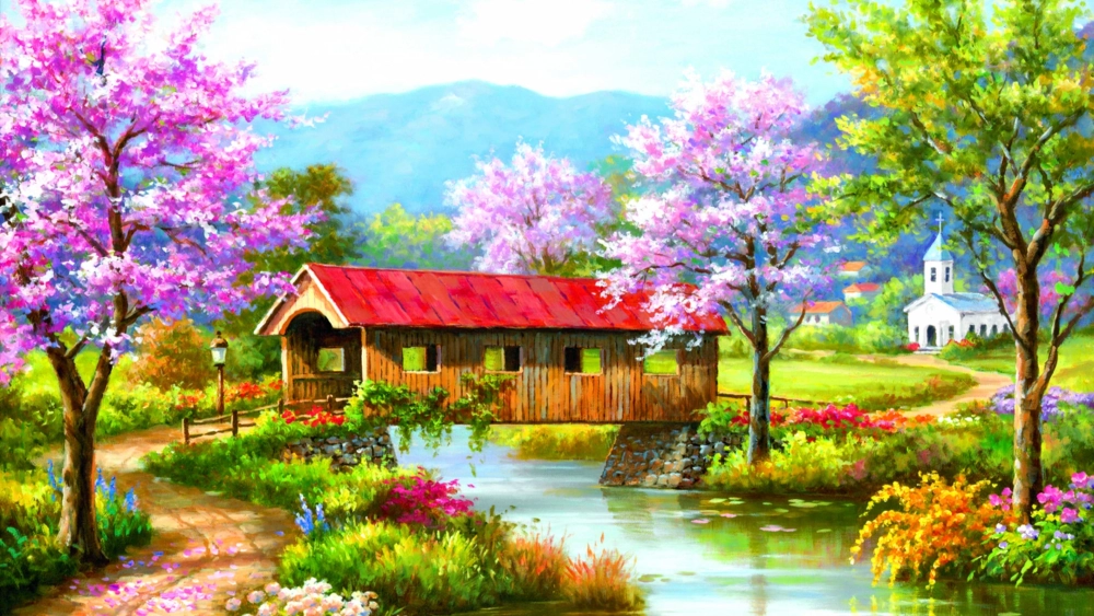 Một bức tranh phong cảnh mùa xuân đẹp rực rỡ