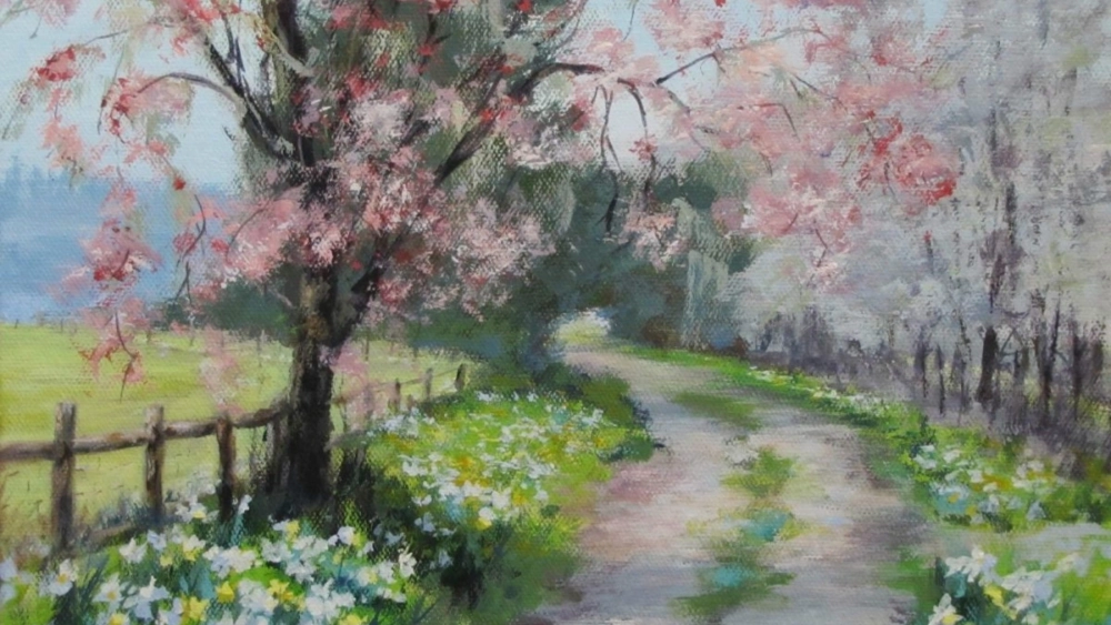 Nét vẽ trong tranh vẽ cảnh mùa xuân