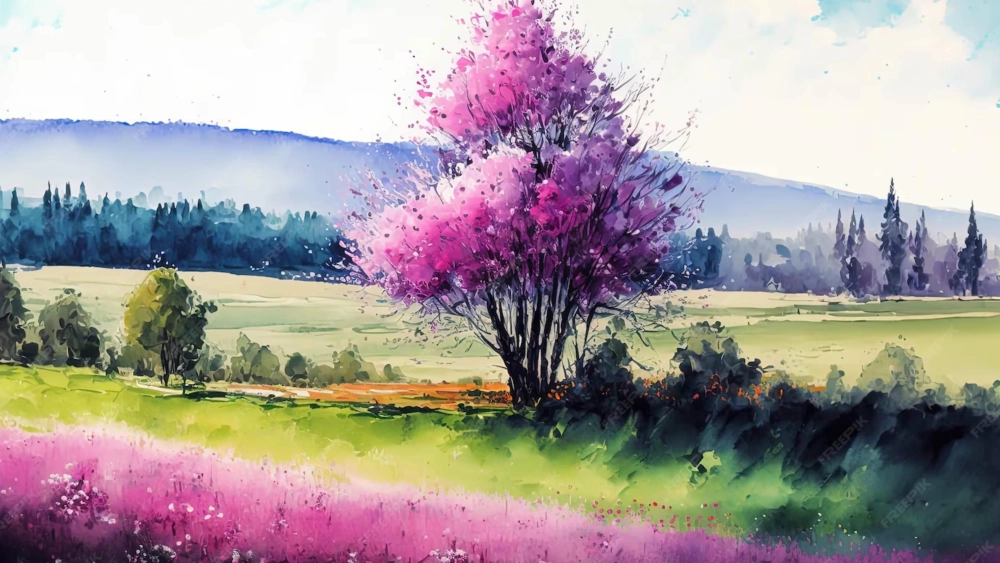 Bài vẽ tranh phong cảnh mùa xuân lớp 7