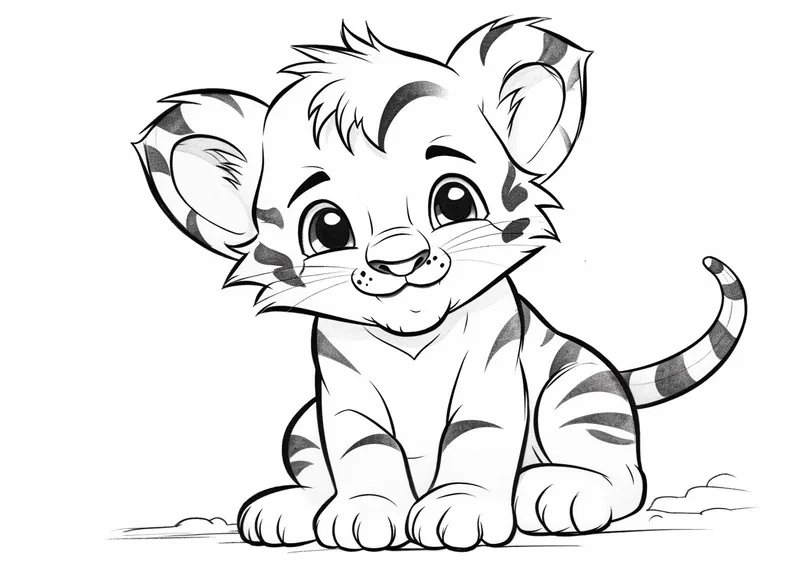 Hình tô màu hổ con cute
