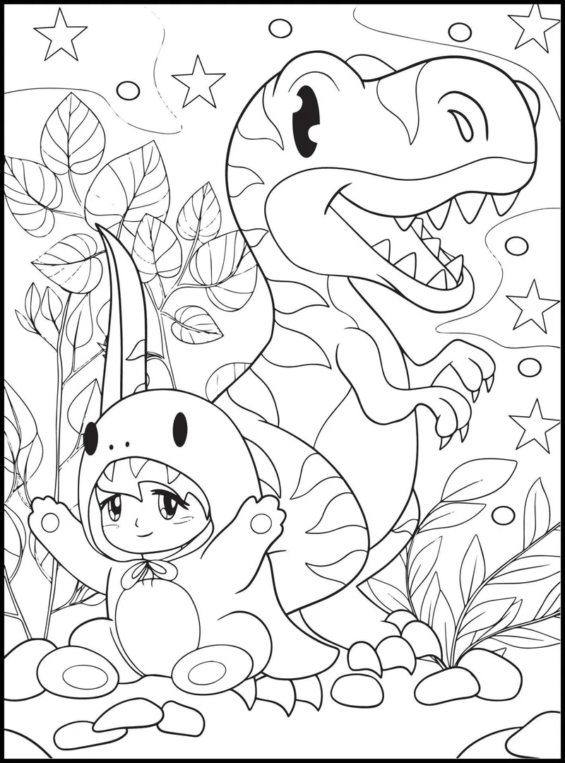 Tranh tô màu Khủng long Chibi - Thế giới tiền sử đáng yêu