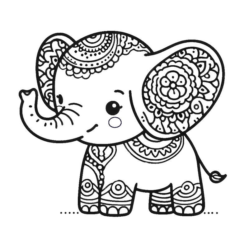 Hình tô màu voi con cute cầm bóng bay
